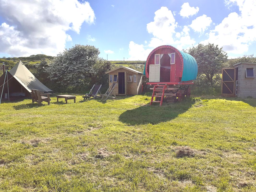  Exclusive space: Gypsy caravan, bell tent, cooking shed, and private toilet facilities.